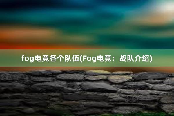 fog电竞各个队伍(Fog电竞：战队介绍)