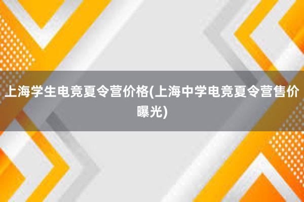 上海学生电竞夏令营价格(上海中学电竞夏令营售价曝光)