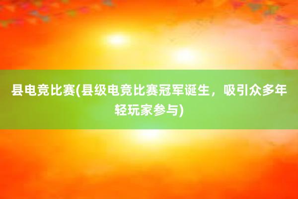 县电竞比赛(县级电竞比赛冠军诞生，吸引众多年轻玩家参与)