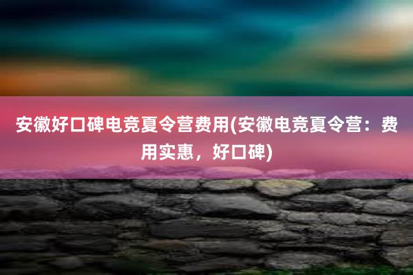 安徽好口碑电竞夏令营费用(安徽电竞夏令营：费用实惠，好口碑)