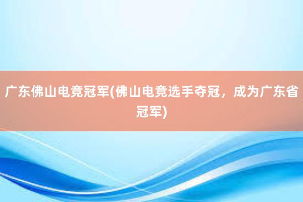 广东佛山电竞冠军(佛山电竞选手夺冠，成为广东省冠军)