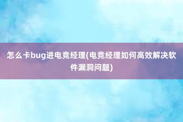 怎么卡bug进电竞经理(电竞经理如何高效解决软件漏洞问题)