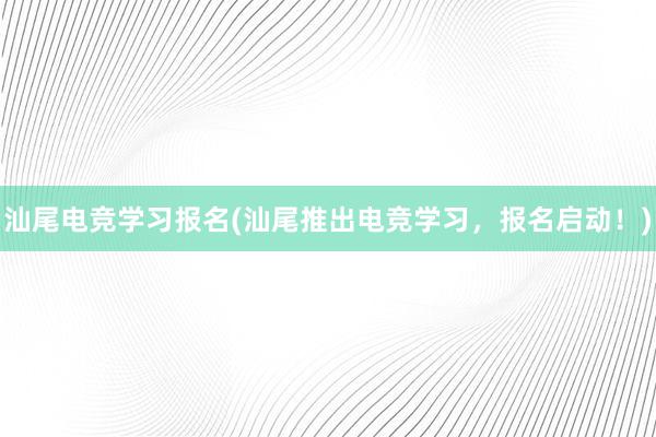 汕尾电竞学习报名(汕尾推出电竞学习，报名启动！)