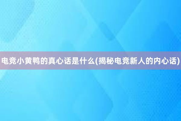 电竞小黄鸭的真心话是什么(揭秘电竞新人的内心话)