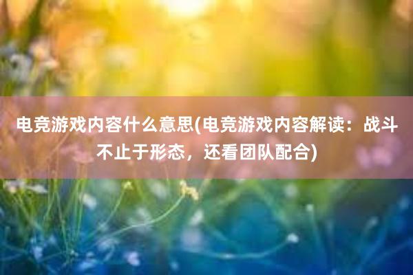 电竞游戏内容什么意思(电竞游戏内容解读：战斗不止于形态，还看团队配合)