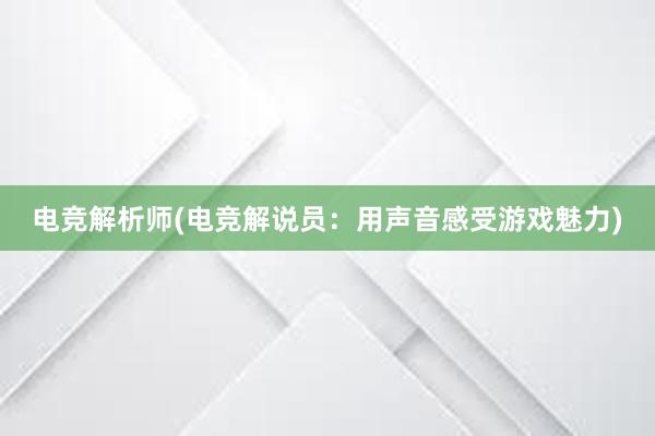 电竞解析师(电竞解说员：用声音感受游戏魅力)