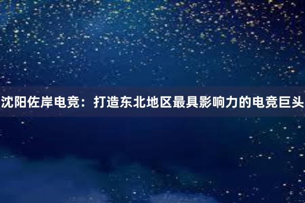 沈阳佐岸电竞：打造东北地区最具影响力的电竞巨头