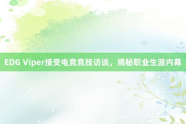 EDG Viper接受电竞竞技访谈，揭秘职业生涯内幕